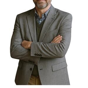 Lauren Ralph Lauren Sport Coat Blazer Mens 50S Gray Plaid Silk Wool Smart Preppy